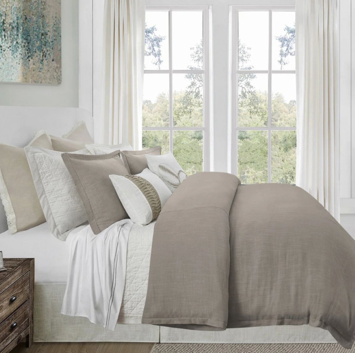 Hera Washed Linen Blend Flange Duvet Set - Full/Queen (taupe) - Image 5