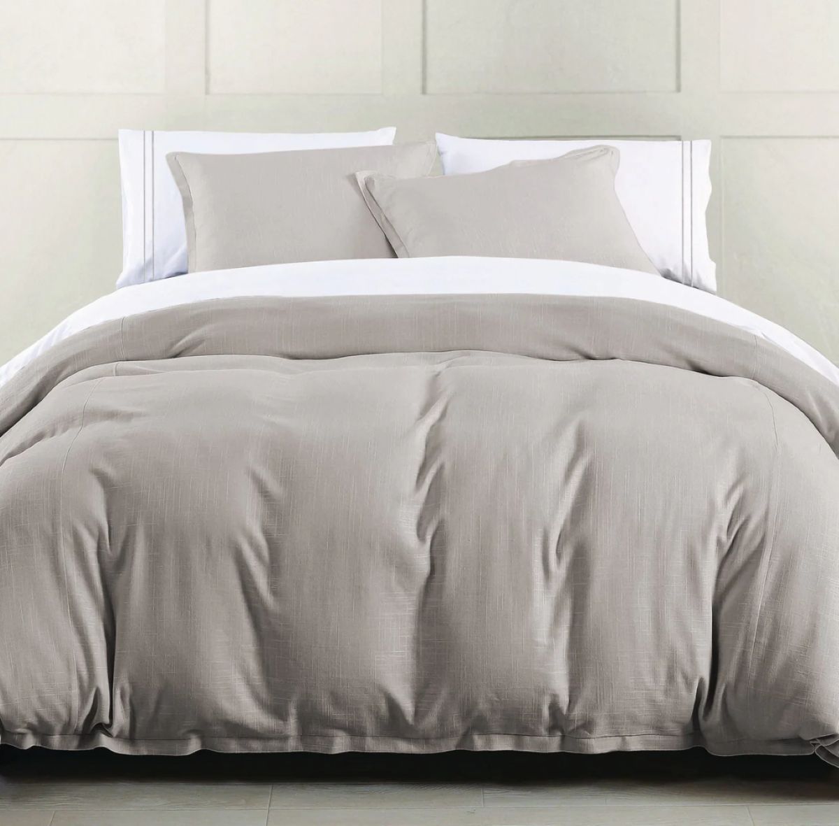 Hera Washed Linen Blend Flange Duvet Set - Full/Queen (taupe) - Image 2