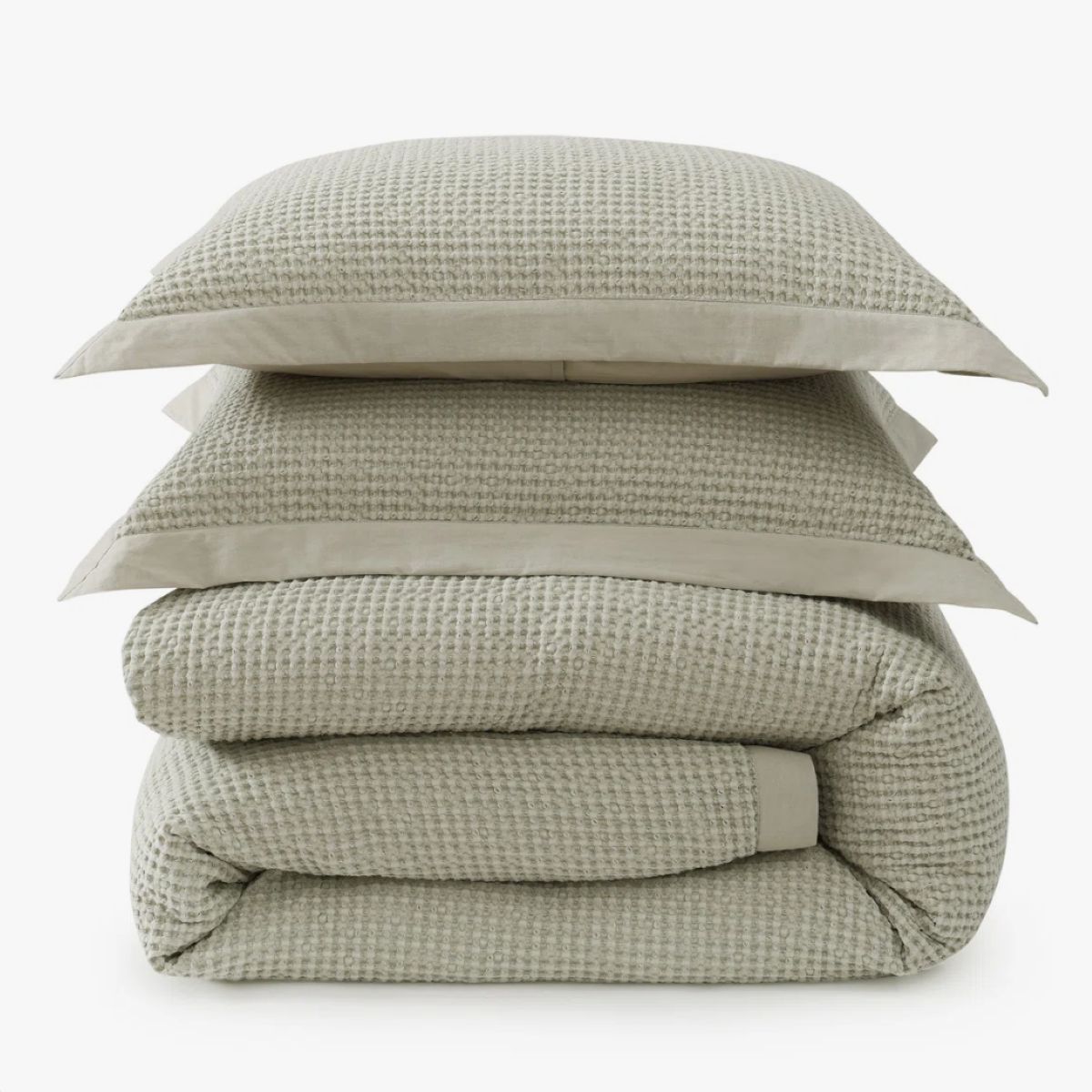 Stonewashed Cotton Waffle Weave Duvet Cover Set - King/Cal King (light tan) - Image 3