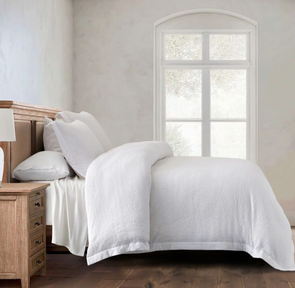 Stonewashed Cotton Waffle Weave Duvet Cover Set - Full/Queen (white)